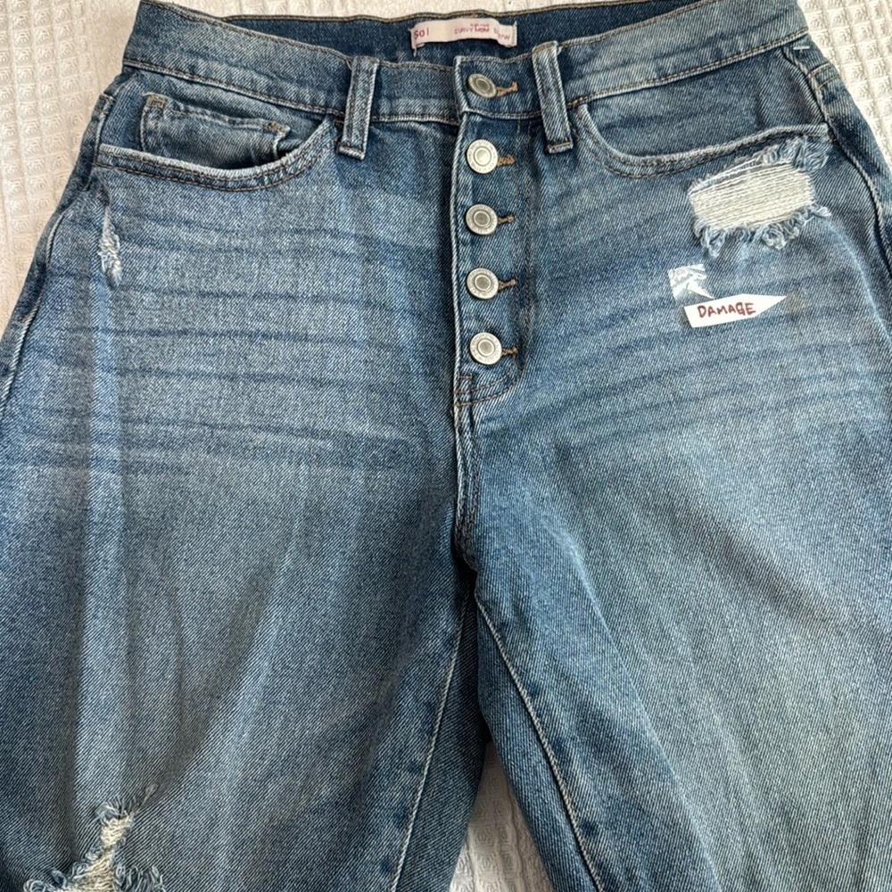 SO Blue Cropped Ankle Jeans with Distressed Style 27/5 - Picture 2 of 7